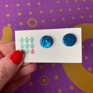 Electric blue glittery stud earrings