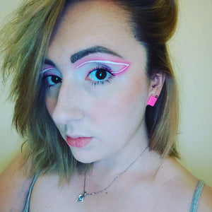Neon pink square earrings