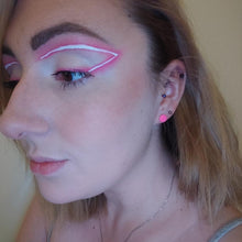Load image into Gallery viewer, Neon pink mini circle earrings