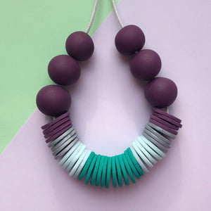 Nine Angels Aubergine and jade green disc necklace
