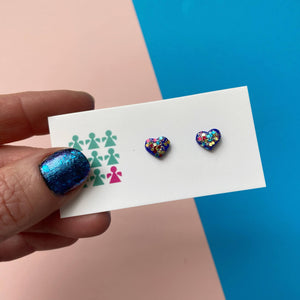 Nine Angels Blue/multi-coloured glittery stud earrings