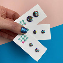 Load image into Gallery viewer, Nine Angels Blue/multi-coloured glittery stud earrings