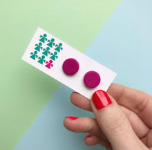 Load image into Gallery viewer, Nine Angels Bright pink circle stud earrings