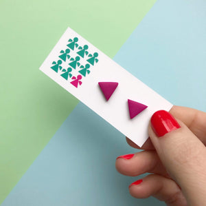 Nine Angels Bright pink triangle stud earrings