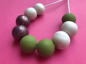 Nine Angels Bronze, green & pearl white necklace