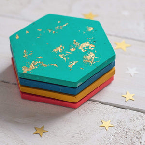 Nine Angels Colourful gold leaf jesmonite hexagon coaster set of 4