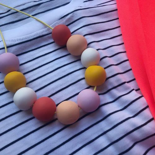 Nine Angels Colourful summer clay bead necklace, peach, pink, coral & yellow