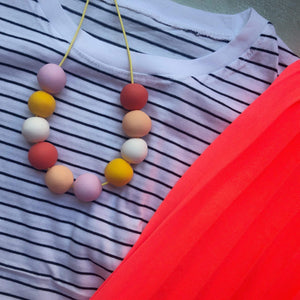 Nine Angels Colourful summer clay bead necklace, peach, pink, coral & yellow