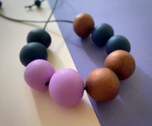 Load image into Gallery viewer, Nine Angels Copper, navy and lilac polymer clay necklace