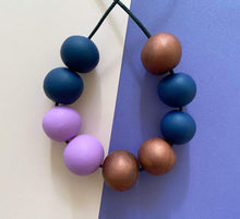 Load image into Gallery viewer, Nine Angels Copper, navy and lilac polymer clay necklace