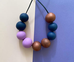 Nine Angels Copper, navy and lilac polymer clay necklace