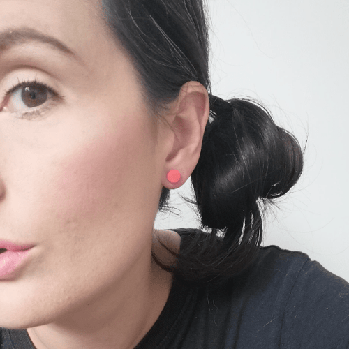 Nine Angels Coral pink mini circle polymer clay earrings