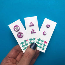 Load image into Gallery viewer, Nine Angels Fuchsia pink &amp; silver leaf Christmas earrings
