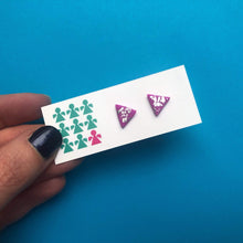 Load image into Gallery viewer, Nine Angels Fuchsia pink &amp; silver leaf Christmas earrings