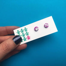 Load image into Gallery viewer, Nine Angels Fuchsia pink &amp; silver leaf Christmas earrings
