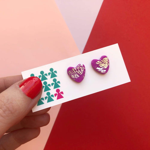 Nine Angels Fuchsia pink & silver leaf Valentine’s heart stud earrings