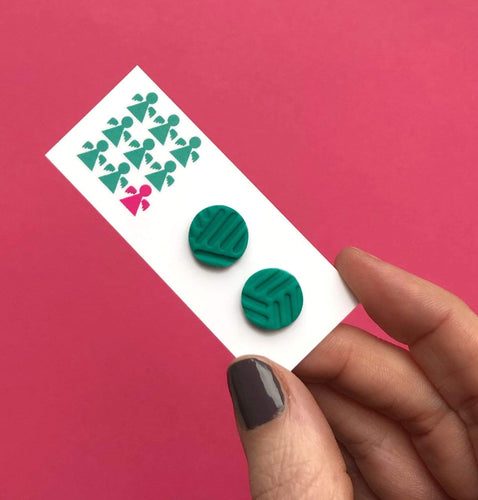Nine Angels Geometric jade green circle earrings