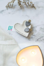 Load image into Gallery viewer, Nine Angels Glitter gold and black &amp; white stripe heart earrings