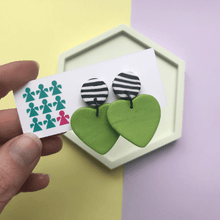 Load image into Gallery viewer, Nine Angels Green and stripe heart earrings