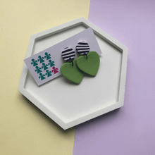 Load image into Gallery viewer, Nine Angels Green and stripe heart earrings