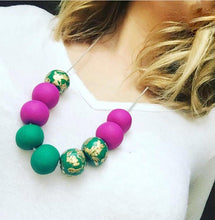 Load image into Gallery viewer, Nine Angels Green/pink sparkly polymer clay necklace
