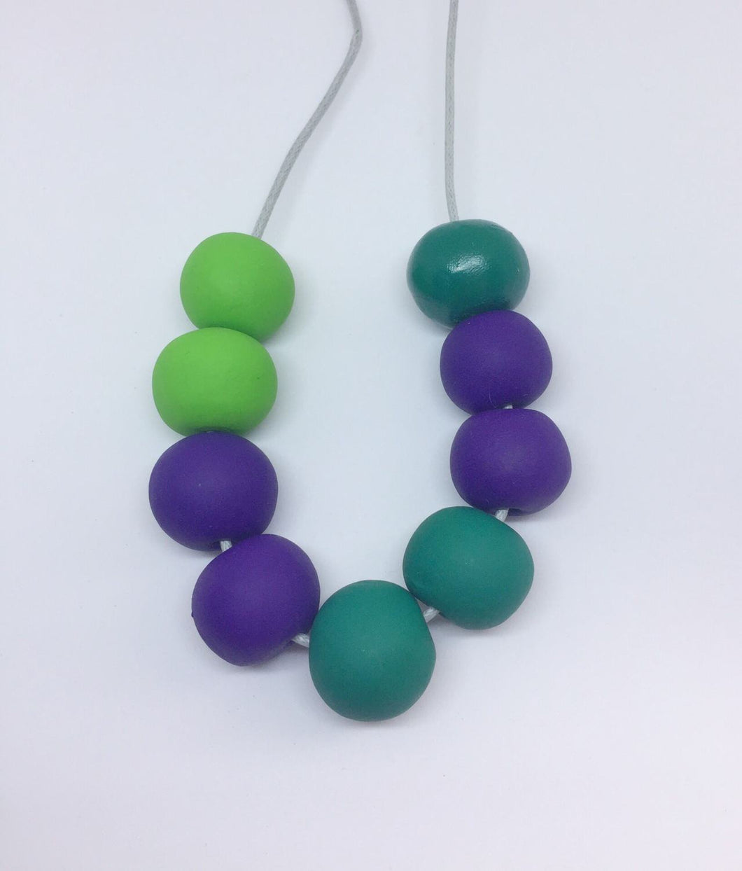 Nine Angels Green & purple polymer clay necklace