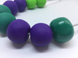 Nine Angels Green & purple polymer clay necklace