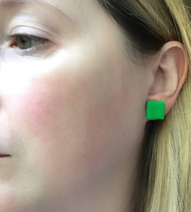 Nine Angels Green square stud earrings