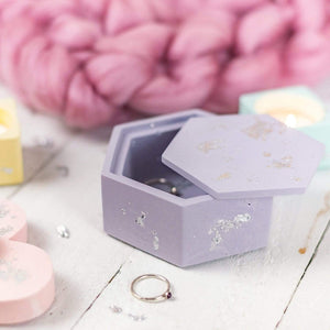 Nine Angels Hexagonal jesmonite trinket box, pastel lilac with lid