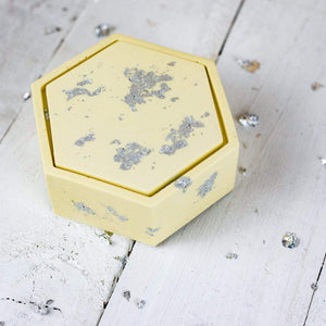 Nine Angels Hexagonal jesmonite trinket box, pastel yellow with lid