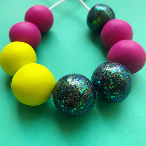 Nine Angels Hot pink, neon yellow and glitter necklace