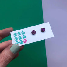 Load image into Gallery viewer, Nine Angels Hot pink/purple glitter mini circle earrings
