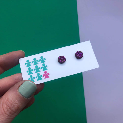Nine Angels Hot pink/purple glitter mini circle earrings