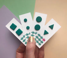 Load image into Gallery viewer, Nine Angels Jade green square earrings
