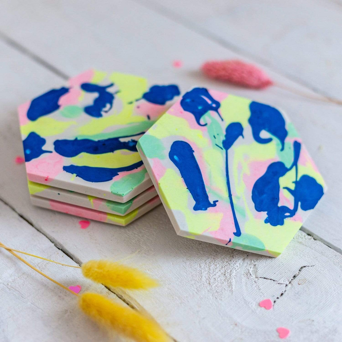 Jesmonite Pattern Jesmonite coaster set of 4, marbled, tie-dye pattern – Nine Angels