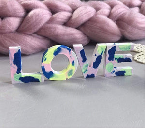 Nine Angels Jesmonite letters & numbers, marbled neon tie-dye design