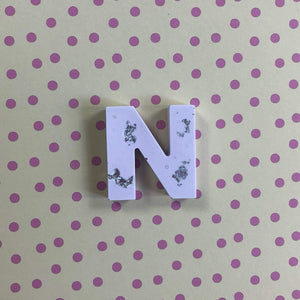 Nine Angels Jesmonite letters & numbers, pastel pink, silver leaf design