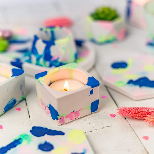 Nine Angels Jesmonite marbled tie-dye tea light holder