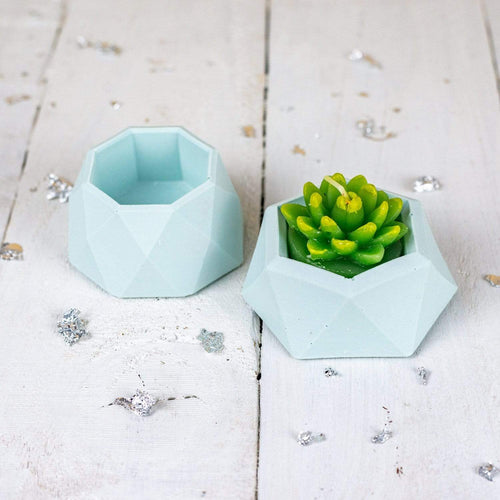 Nine Angels Jesmonite mini planters, 2 pastel blue tiny succulent planters