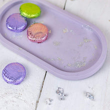 Load image into Gallery viewer, Nine Angels Jesmonite oval trinket tray, lilac with silver leaf