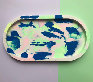 Nine Angels Jesmonite oval trinket tray, marbled tie-dye pattern