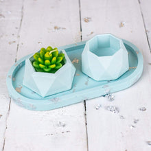 Load image into Gallery viewer, Nine Angels Jesmonite oval trinket tray &amp; mini planter set, pastel blue