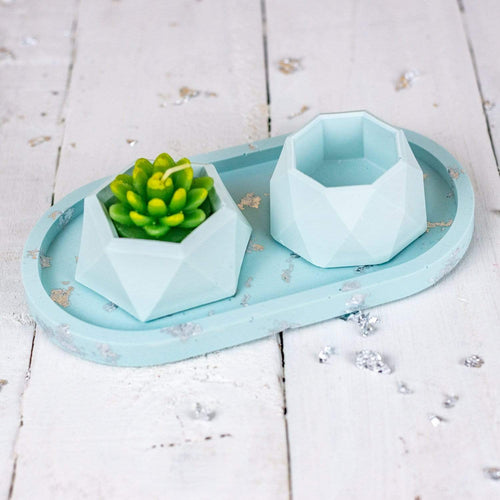 Nine Angels Jesmonite oval trinket tray & mini planter set, pastel blue