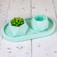 Load image into Gallery viewer, Nine Angels Jesmonite oval trinket tray &amp; mini planter set, pastel green