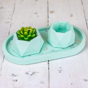 Nine Angels Jesmonite oval trinket tray & mini planter set, pastel green