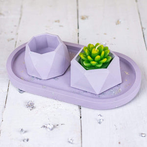 Nine Angels Jesmonite oval trinket tray & mini planter set, pastel lilac