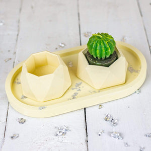 Nine Angels Jesmonite oval trinket tray & mini planter set, pastel yellow