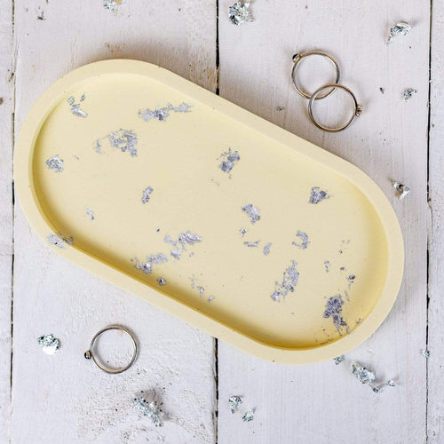 Nine Angels Jesmonite oval trinket tray, pastel yellow