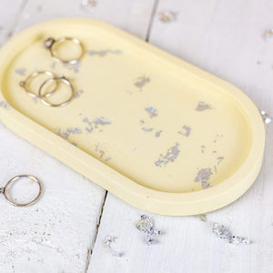 Nine Angels Jesmonite oval trinket tray, pastel yellow