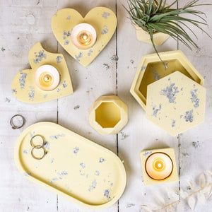 Nine Angels Jesmonite oval trinket tray, pastel yellow